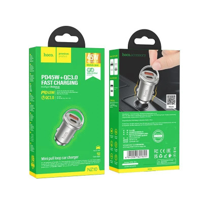 Автомобільний зарядний пристрій HOCO NZ10 Handy PD45W+QC3.0 car charger Silver Автомобільний зарядний пристрій HOCO NZ10 Handy PD45W+QC3.0 car charger Silver