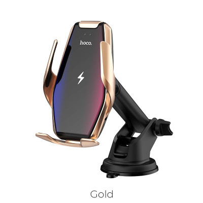 Автотримач для телефона з БЗП HOCO S14 Surpass automatic induction wireless charging car holder Gold