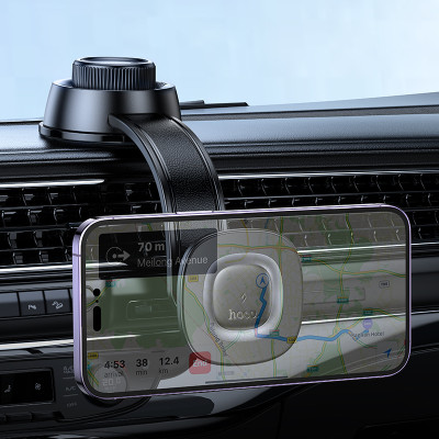 Автотримач для телефона з БЗП HOCO HW31 Crown magnetic wireless charging car holder(center console) Black Metal Gray