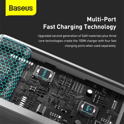 Мережевий зарядний пристрій Baseus GaN2 Pro Quick Charger 2C+2U 100W EU White
