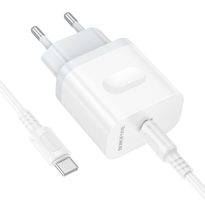 Мережевий зарядний пристрій з кабелем BOROFONE BA99A Breeze single port PD20W charger set(C to C) White Мережевий зарядний пристрій з кабелем BOROFONE BA99A Breeze single port PD20W charger set(C to C) White