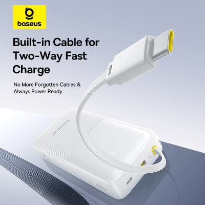 Зовнішній акумулятор Baseus Bipow 2 Digital Display Power Bank With Built-in USB-C Cable 20000mah 20W Moon White