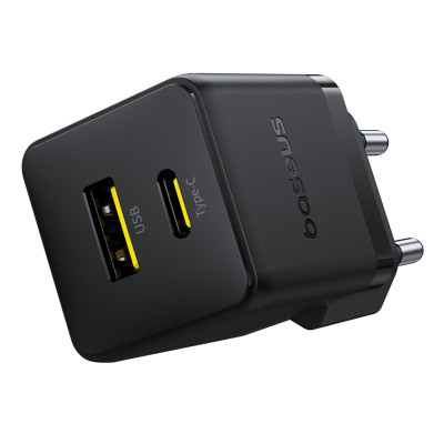 Мережевий зарядний пристрій з кабелем Baseus Palm Fast Charger C+U 30W EU Cluster Black (with Baseus Mini White Cable USB-C to USB-C 60W (20V/3A) 1m)