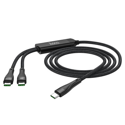 Кабель HOCO U102 Type-C to Type-C+Type-C 5A, 100W 1.5m, nylon, aluminum connectors, Black