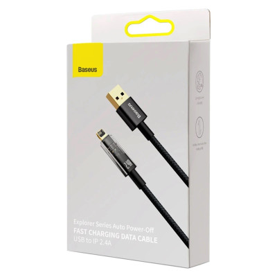Кабель Baseus Explorer Series Auto Power-Off Fast Charging Data Cable USB to IP 2.4A 1m Black Кабель Baseus Explorer Series Auto Power-Off Fast Charging Data Cable USB to IP 2.4A 1m Black