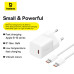 Мережевий зарядний пристрій з кабелем Baseus GaN5 Fast Charger(mini) 1C 30W EU Moon White(With: Fast Charging Data Cable Type-C)