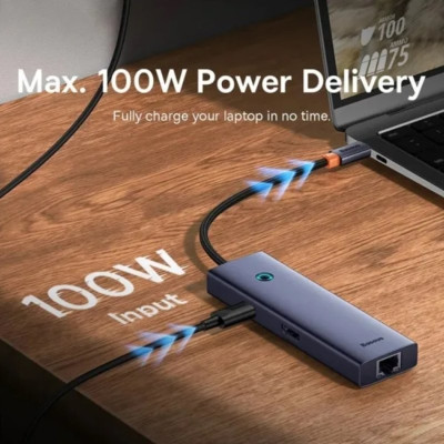 USB-хаб Baseus UltraJoy Series 6-Port HUB (Direct-Link Type) Space Grey（USB-C*2 to USB-C 40Gbps*1+USB3.0*3+SD/TF3.0*1）