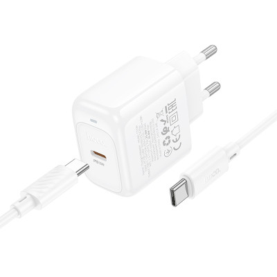 Мережевий зарядний пристрій з кабелем HOCO CS53A Surplus single port PD25W charger set(C to C) White