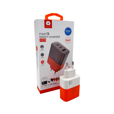 Мережевий зарядний пристрій WUW-C215 65W Charger 2 USB C + USB A white black Мережевий зарядний пристрій WUW-C215 65W Charger 2 USB C + USB A white black