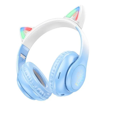 Бездротові накладні навушники HOCO W42 Cat ears BT headphones Crystal Blue