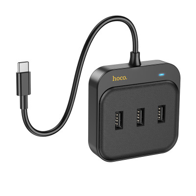 USB-Hub HOCO HB35 Easy link 4-in-1 100 Mbps Ethernet Adapter(Type-C to USB2.0*3+RJ45)(L=0.2M) Black