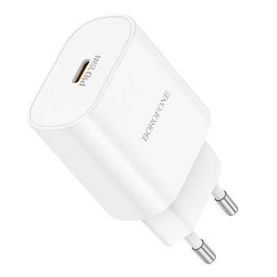 Мережевий зарядний пристрій BOROFONE BA82A Platinum single port PD25W charger(EU) White Мережевий зарядний пристрій BOROFONE BA82A Platinum single port PD25W charger(EU) White