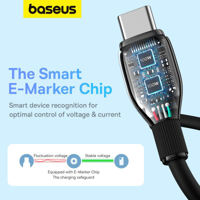 Кабель Baseus Pudding Series Fast Charging Cable Type-C to Type-C 100W 1.2m Cluster Black Кабель Baseus Pudding Series Fast Charging Cable Type-C to Type-C 100W 1.2m Cluster Black