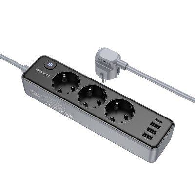 Мережевий подовжувач BOROFONE BAC8 Power 3-position socket(1C3A)(EU/GER)(L=3M) Black Мережевий подовжувач BOROFONE BAC8 Power 3-position socket(1C3A)(EU/GER)(L=3M) Black