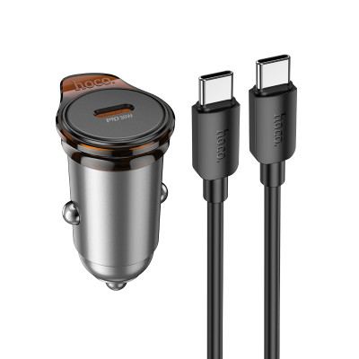 Автомобільний зарядний пристрій HOCO NZ16 Rigorous single port PD30W car charger set(C to C) Metal Grey Автомобільний зарядний пристрій HOCO NZ16 Rigorous single port PD30W car charger set(C to C) Metal Grey