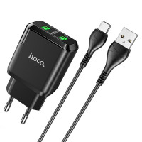 Мережевий зарядний пристрій HOCO N6 Charmer dual port QC3.0 charger set(Type-C) 18W Black Мережевий зарядний пристрій HOCO N6 Charmer dual port QC3.0 charger set(Type-C) 18W Black