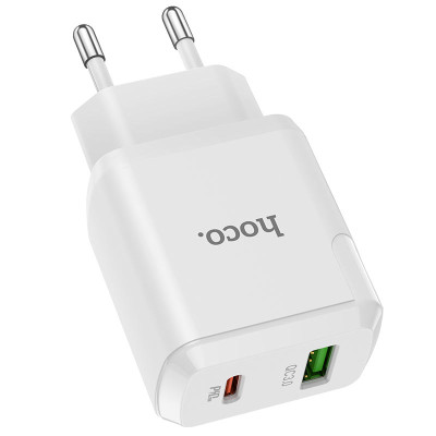 Мережевий зарядний пристрій HOCO N5 Favor dual port PD20W+QC3.0 charger set(Type-C to Type-C) White Мережевий зарядний пристрій HOCO N5 Favor dual port PD20W+QC3.0 charger set(Type-C to Type-C) White