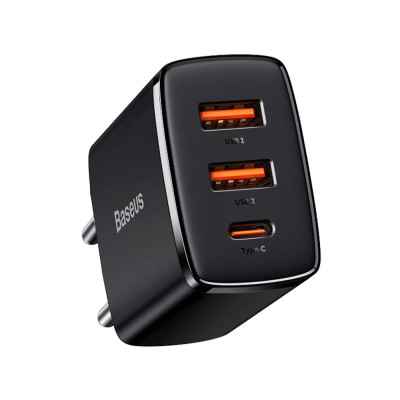 Мережевий зарядний пристрій Baseus Compact Quick Charger 2U+C 30W EU Black