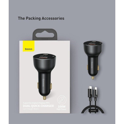 Автомобільний зарядний пристрій Baseus Superme Digital Display PPS Dual Quick Charger Car Charger 100 W Black Автомобільний зарядний пристрій Baseus Superme Digital Display PPS Dual Quick Charger Car Charger 100 W Black