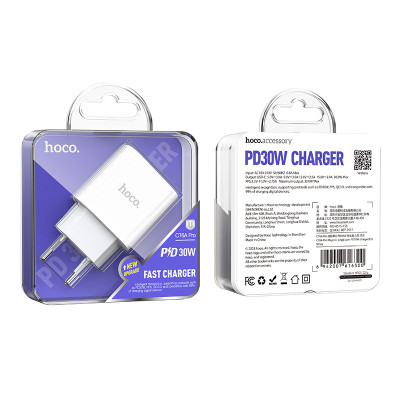 Мережевий зарядний пристрій HOCO C76A Pro Majestic single port PD30W charger White Мережевий зарядний пристрій HOCO C76A Pro Majestic single port PD30W charger White
