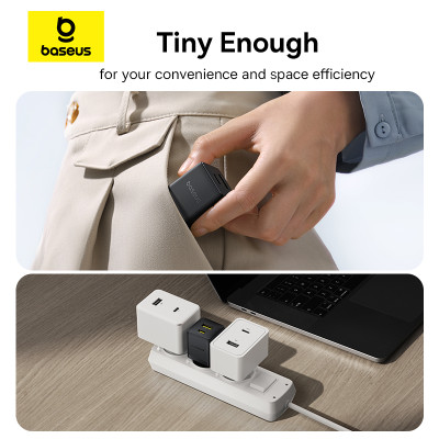Мережевий зарядний пристрій з кабелем Baseus Palm Fast Charger C+U 30W EU Cluster Black (with Baseus Mini White Cable USB-C to USB-C 60W (20V/3A) 1m)
