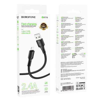 Кабель BOROFONE BX116 Certain charging data cable iP Black