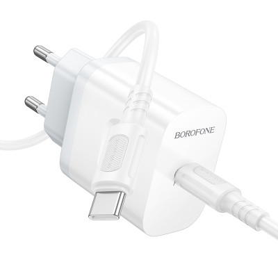 Мережевий зарядний пристрій з кабелем BOROFONE BA99A Breeze single port PD20W charger set(C to C) White Мережевий зарядний пристрій з кабелем BOROFONE BA99A Breeze single port PD20W charger set(C to C) White