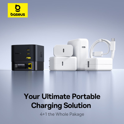 Мережевий зарядний пристрій Baseus Super GaN Desktop Charger with Retractable Cable 3C+U 100W EU Cosmic Black