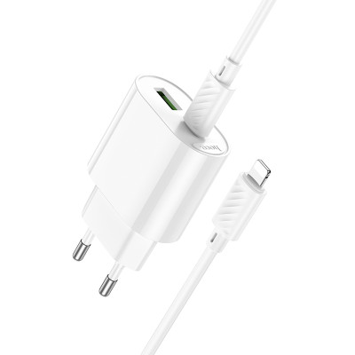 Мережевий зарядний пристрій HOCO C109A(PD20W+QC3.0) Fighter PD20W+QC3.0 charger set(C to iP) White Мережевий зарядний пристрій HOCO C109A(PD20W+QC3.0) Fighter PD20W+QC3.0 charger set(C to iP) White