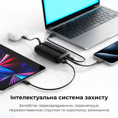 Внешний аккумулятор VEGER 10000 mAh with built-in cables Type C / Lightning PD QC3.0 35W K1 (W1188) black