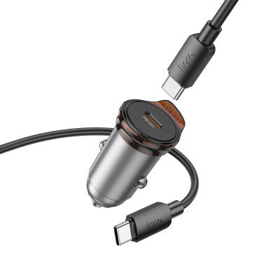 Автомобільний зарядний пристрій HOCO NZ16 Rigorous single port PD30W car charger set(C to C) Metal Grey Автомобільний зарядний пристрій HOCO NZ16 Rigorous single port PD30W car charger set(C to C) Metal Grey