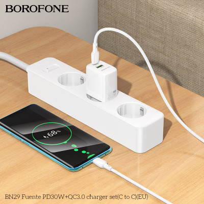 Мережевий зарядний пристрій BOROFONE BN29 Fuente PD30W+QC3.0 charger (EU) White Мережевий зарядний пристрій BOROFONE BN29 Fuente PD30W+QC3.0 charger (EU) White