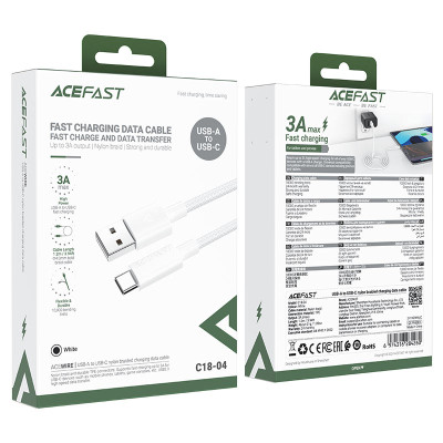Кабель ACEFAST C18-04 USB-A to USB-C braid charging data cable White