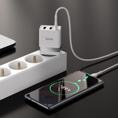 Мережевий зарядний пристрій HOCO N21 Pro Tourer PD30W (2A1C) charger set(Type-C to Type-C) White Мережевий зарядний пристрій HOCO N21 Pro Tourer PD30W (2A1C) charger set(Type-C to Type-C) White