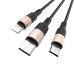 Кабель HOCO X26 USB to iP+Type-C+Micro 2A, 1m, nylon, aluminum connectors Black+Gold Кабель HOCO X26 USB to iP+Type-C+Micro 2A, 1m, nylon, aluminum connectors Black+Gold