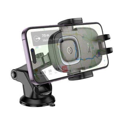 Автотримач для телефона з БЗП HOCO HW32 Crown push-type wireless charging car holder (center console) Black Metal Gray