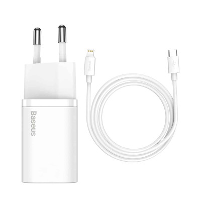 Мережевий зарядний пристрій з кабелем Baseus Super Si 1C 20W With Simple Wisdom Data Cable Type-C/iP 1m White Мережевий зарядний пристрій з кабелем Baseus Super Si 1C 20W With Simple Wisdom Data Cable Type-C/iP 1m White