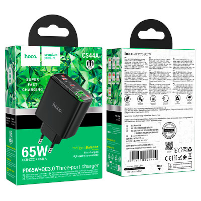 Мережевий зарядний пристрій HOCO CS44A Smart PD65W(2C1A) charger(EU) Black
