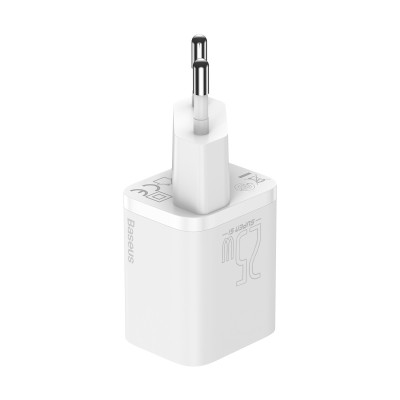 Мережевий зарядний пристрій з кабелем Baseus Super Si Quick Charger 1C 25W EU Sets White（ Mini White Cable Type-C to Type-C 3A 1m White）