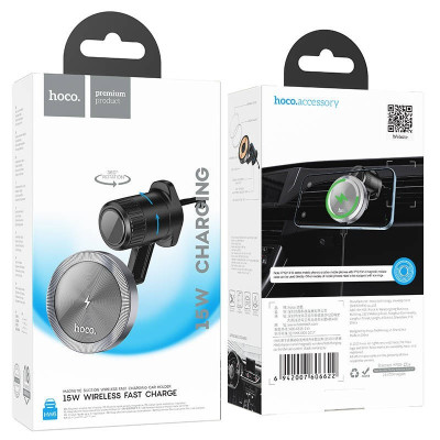 Автотримач для телефона з БЗП HOCO HW6 Vision metal magnetic wireless fast charging car holder(air outlet) Black Автотримач для телефона з БЗП HOCO HW6 Vision metal magnetic wireless fast charging car holder(air outlet) Black