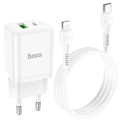 Мережевий зарядний пристрій з кабелем HOCO N28 Founder PD20W+QC3.0 charger set(C to iP) White Мережевий зарядний пристрій з кабелем HOCO N28 Founder PD20W+QC3.0 charger set(C to iP) White