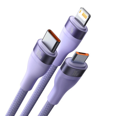 Кабель Baseus Flash Series Ⅱ One-for-three Fast Charging Data Cable USB to M+L+C 100W 1.2m Purple Кабель Baseus Flash Series Ⅱ One-for-three Fast Charging Data Cable USB to M+L+C 100W 1.2m Purple