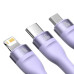 Кабель Baseus Flash Series Ⅱ One-for-three Fast Charging Data Cable USB to M+L+C 66W 1.2m Purple