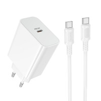Мережевий зарядний пристрій BOROFONE BA107A Stellar single port PD30W charger set (C to C) (EU) White Мережевий зарядний пристрій BOROFONE BA107A Stellar single port PD30W charger set (C to C) (EU) White