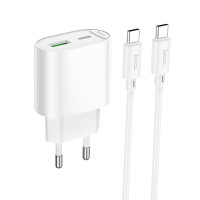 Мережевий зарядний пристрій з кабелем HOCO C109A(PD20W+QC3.0) Fighter PD20W+QC3.0 charger set(C to C) White Мережевий зарядний пристрій з кабелем HOCO C109A(PD20W+QC3.0) Fighter PD20W+QC3.0 charger set(C to C) White
