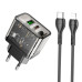 Мережевий зарядний пристрій з кабелем HOCO N34 Dazzling dual-port PD20W+QC3.0 charger set(C to iP) Transparent Black