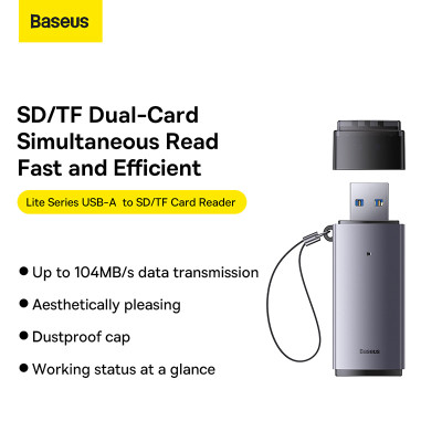Кардридер Baseus Lite Series USB-A to SD/TF Card Reader Grey Кардридер Baseus Lite Series USB-A to SD/TF Card Reader Grey