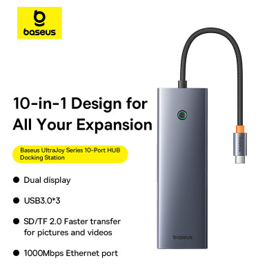 USB-хаб Baseus UltraJoy Series 10-Port HUB Docking Station Space Grey(Type-C to HDMI4K@60Hz*1+VGA*1+USB 3.0*3+PD*1+RJ45*1+SD/TF*1+3.5mm*1) USB-хаб Baseus UltraJoy Series 10-Port HUB Docking Station Space Grey(Type-C to HDMI4K@60Hz*1+VGA*1+USB 3.0*3+PD*1+RJ45*1+SD/TF*1+3.5mm*1)