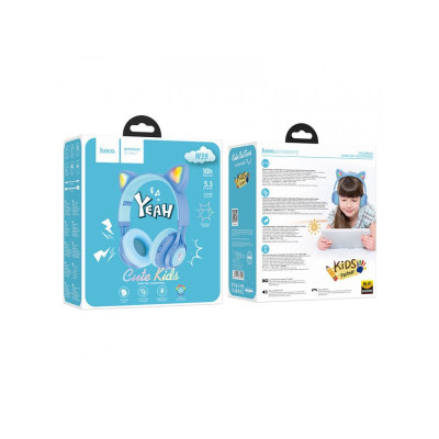 Бездротові накладні навушники HOCO W39 Cat ear kids BT headphones Blue
