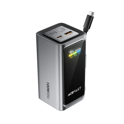 Зовнішній акумулятор ACEFAST M33-20000 100W fast charging power bank with cable and TFT display metal gray Зовнішній акумулятор ACEFAST M33-20000 100W fast charging power bank with cable and TFT display metal gray